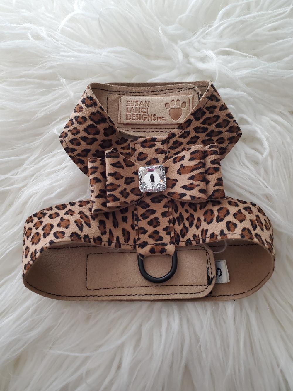 Susan Lanci Leopard Print Bow Size Small Pet Harness - Tan/Brown
